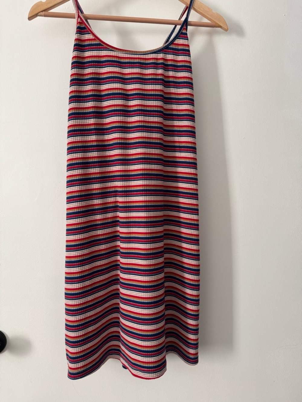 SHEIN Striped Ribbed Midi Dress Small Red Blue White Tie Back Spaghetti Strap - Picture 2 of 6